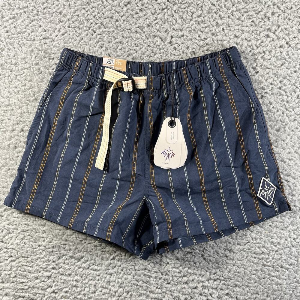 NWT Prana Indio Heritage Shorts Mens XXS Stormy Night Blue Striped 3" Inseam